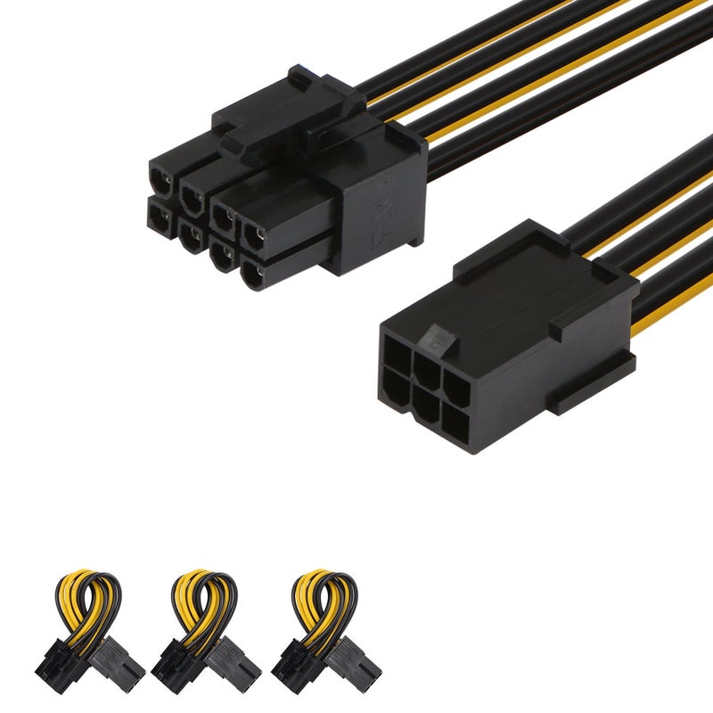 J&D 6 Pin to 8 Pin PCIe Express (PCIe) Graphics Video Card Power Cable Adapter (3 Pack), 4 inch / 10 cm, Black - Image 1